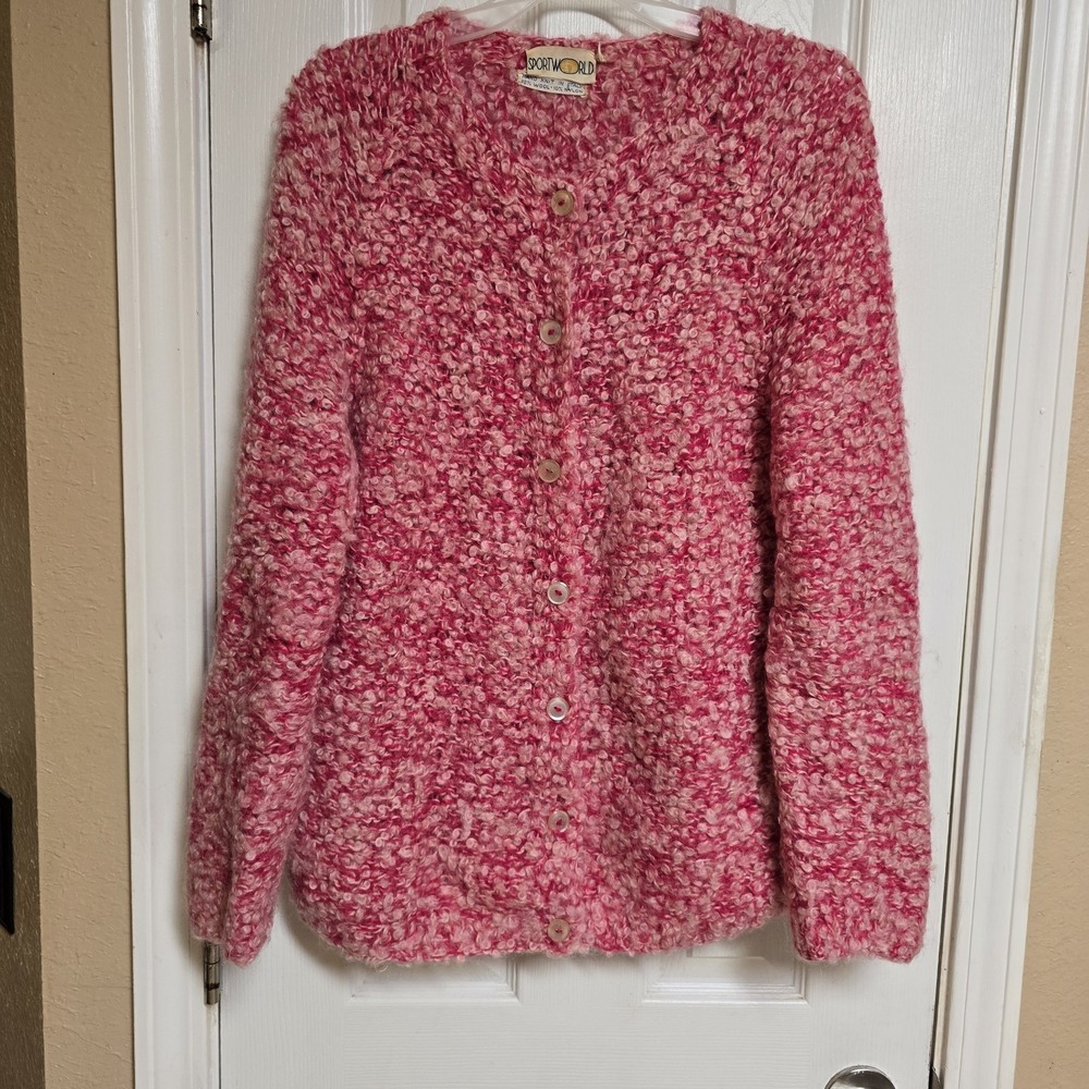VINTAGE SPORTWORLD‎ ITALY WOOL HAND KNIT CARDIGAN SWEATER LADIES Large ITALIAN